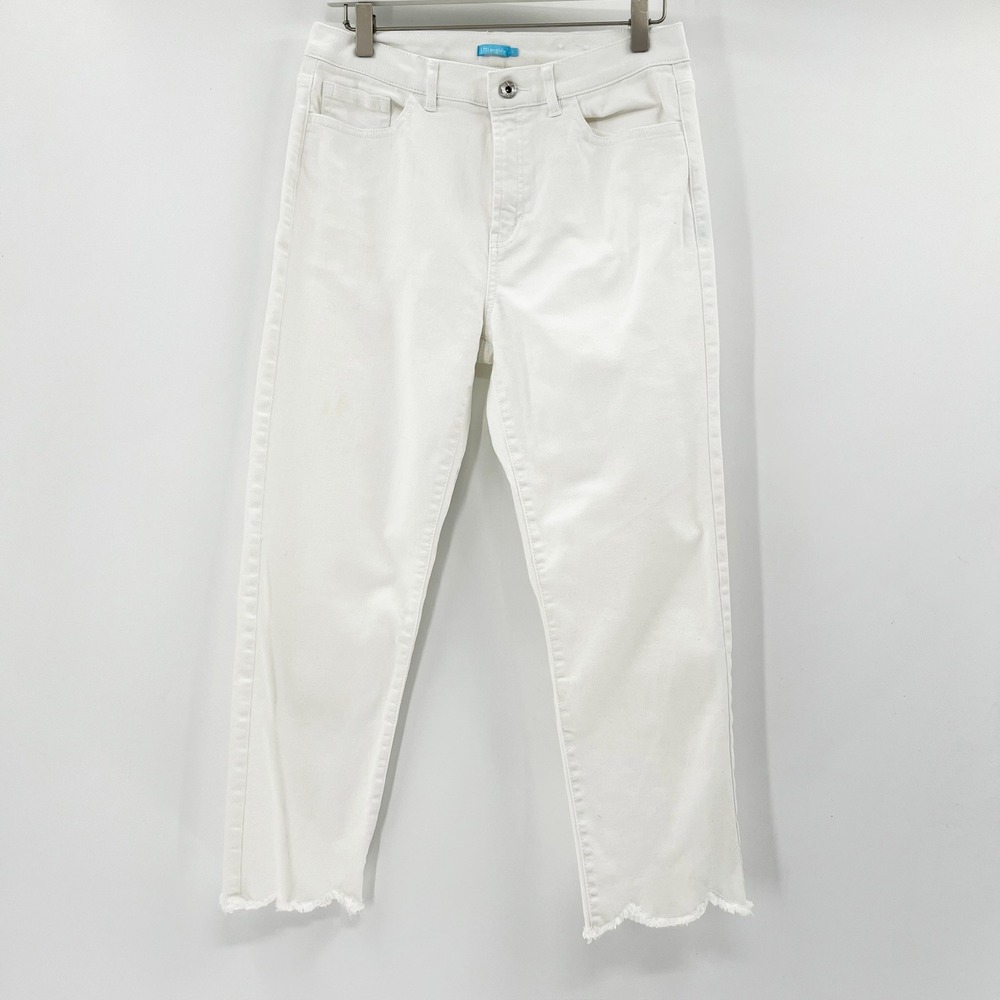 J.McLaughlin Womens White Scalloped Hem Straight Leg Stretch Jeans Size 8